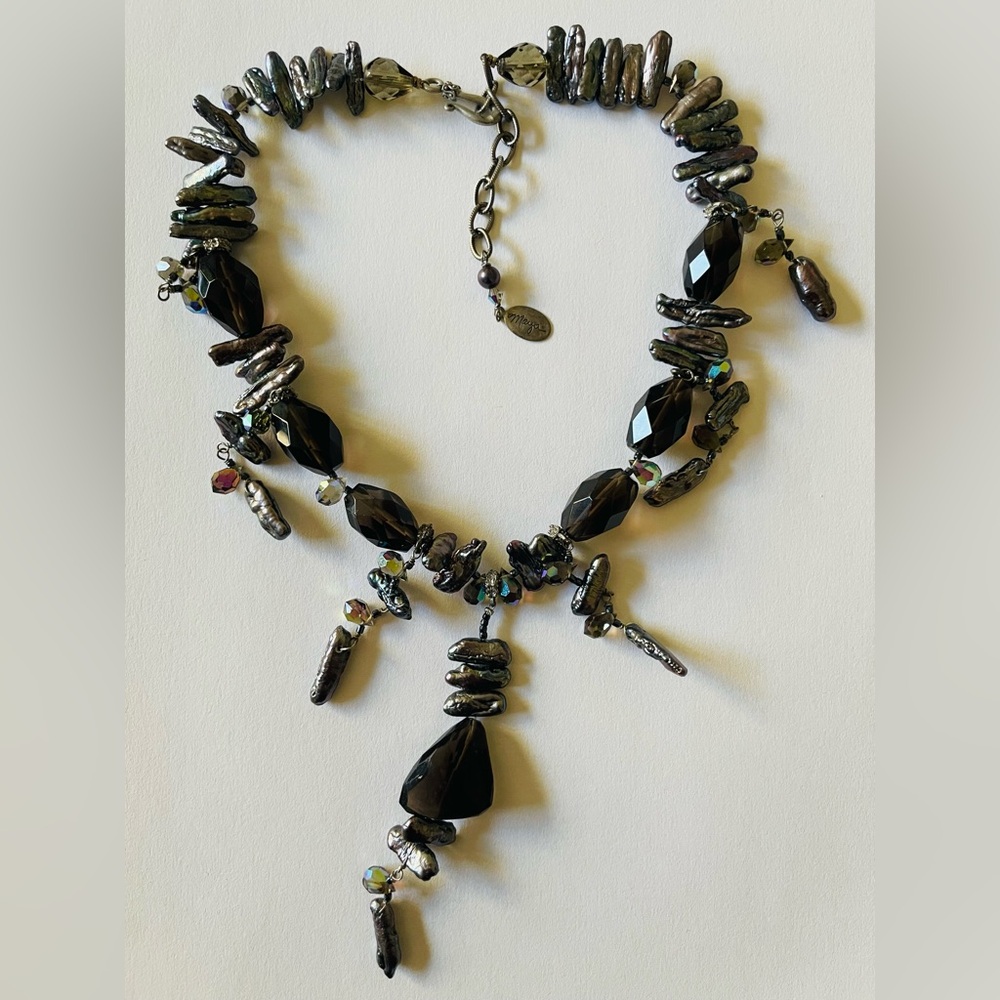 Stunning Handmade Peacock Pearl AB and Czech glass Beaded Statement Necklace